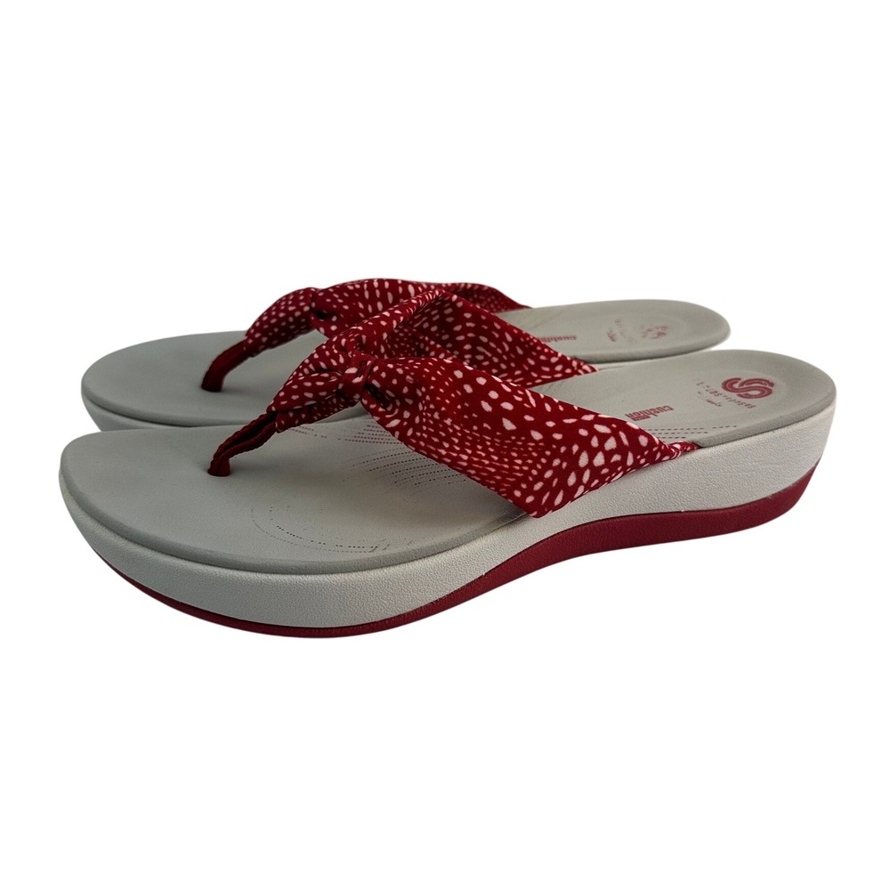 Clarks Cloudsteppers Arla Glison Red Polka Dot Platform Sandal Slip On Women 10